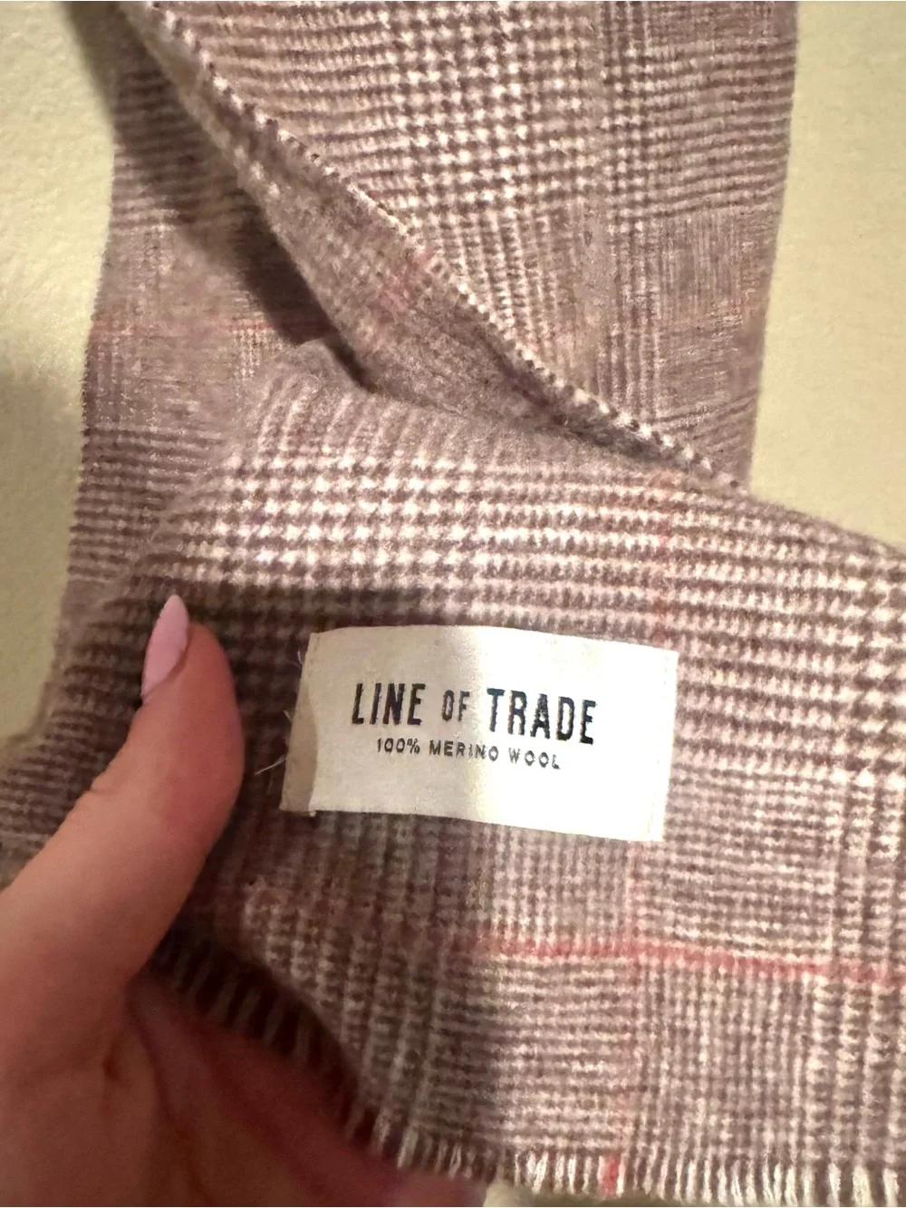 Line of Trade MENS Plaid Merino Wool Frayed Scarf Brown Tan